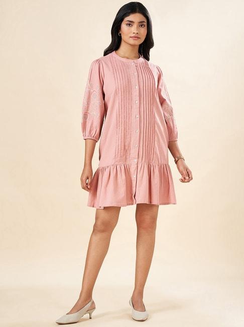 akkriti-by-pantaloons-peach-cotton-embroidered-peplum-dress