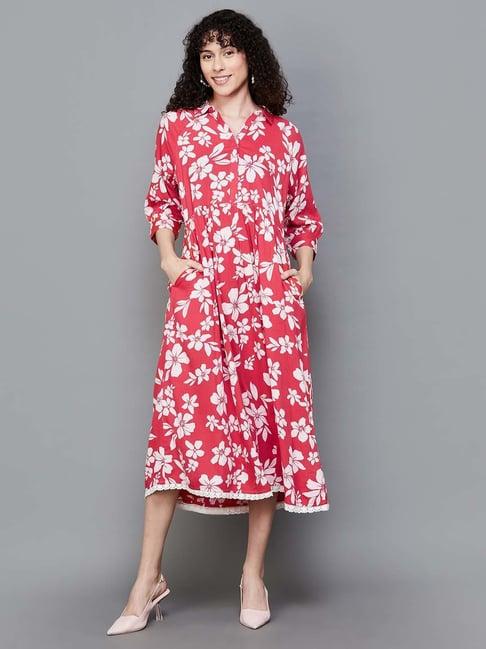 colour-me-by-melange-red-printed-a-line-dress
