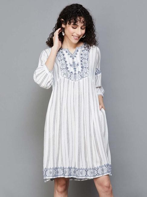 colour-me-by-melange-off-white-&-blue-embroidered-a-line-dress