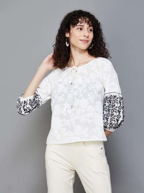 colour-me-by-melange-white-cotton-printed-top