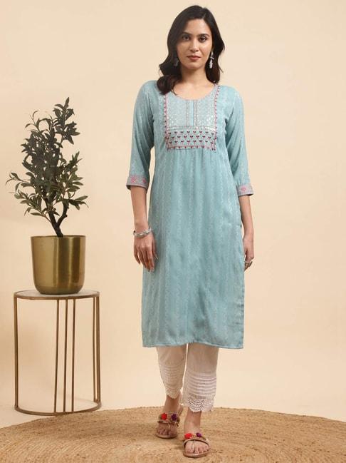 rangita-blue-&-white-embroidered-kurta-pant-set