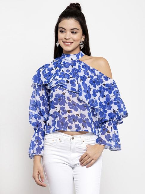 kassually-white-&-blue-floral-print-crop-top