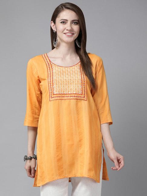 aarika-yellow-cotton-embroidered-straight-kurti