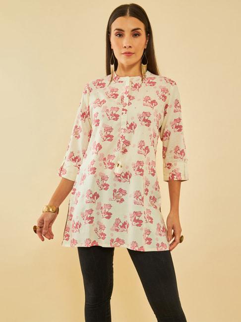 soch-off-white-rayon-floral-printed-tunic-with-faux-mirror
