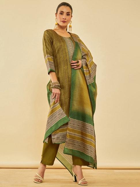 soch-olive-tussar-geometric-printed-suit-set-with-mirror-work