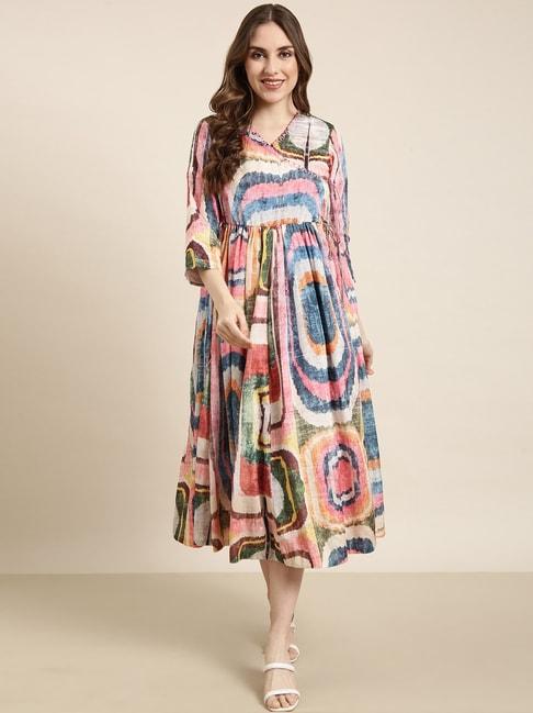 showoff-multicolor-printed-wrap-dress-with-clutch