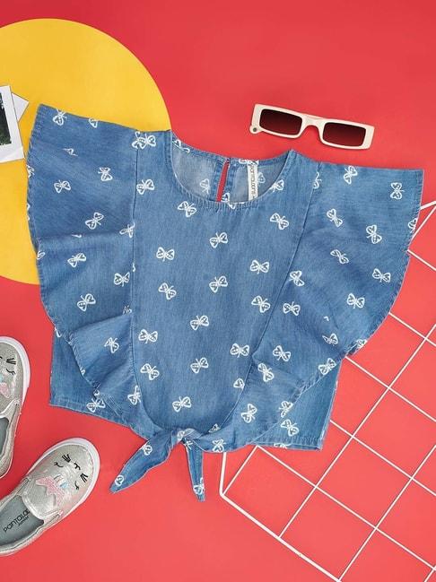 pantaloons-junior-blue-cotton-printed-top