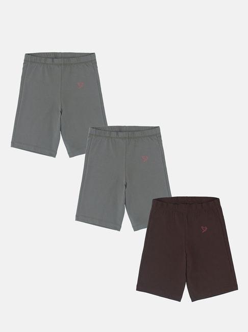 twin-birds-kids-grey-&-brown-solid-shorts-(pack-of-3)