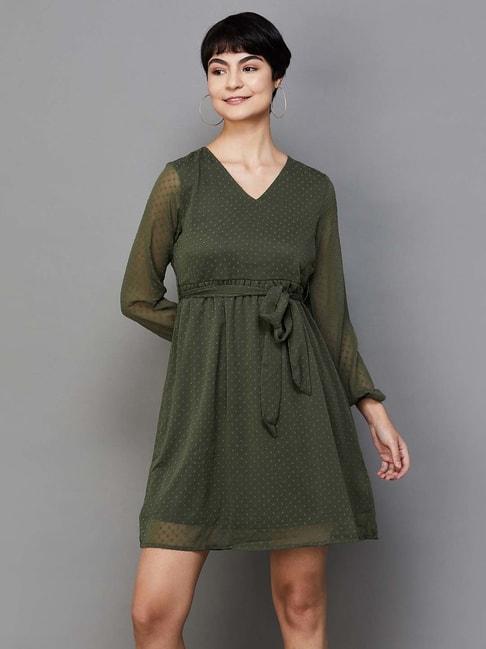 fame-forever-by-lifestyle-olive-green-self-pattern-a-line-dress
