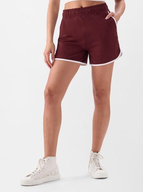 the-souled-store-maroon-cotton-regular-fit-shorts
