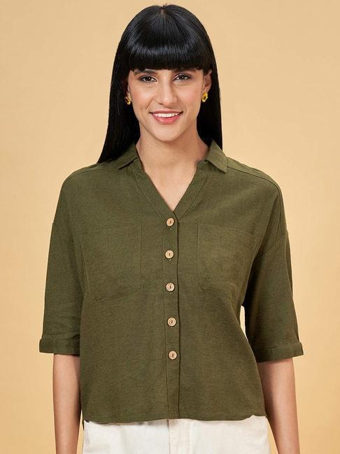 honey-by-pantaloons-olive-green-cotton-slim-fit-shirt