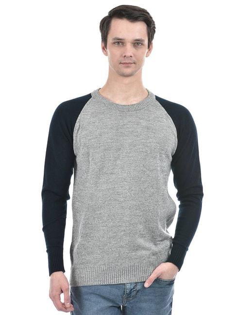 numero-uno-grey-grindle-regular-fit-colour-block-sweater