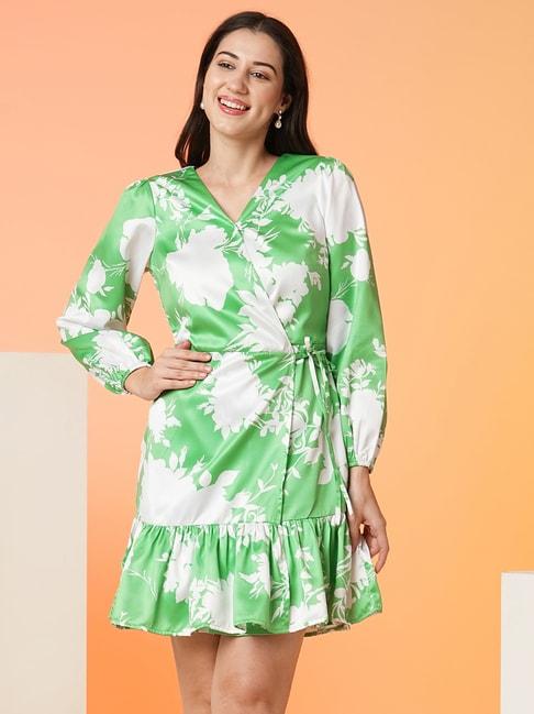 globus-green-&-white-floral-print-wrap-dress