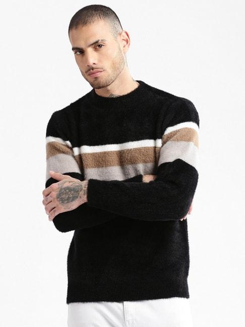showoff-black-slim-fit-striped-sweater