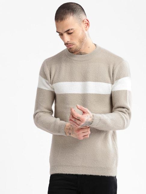 showoff-beige-slim-fit-colour-block-sweater