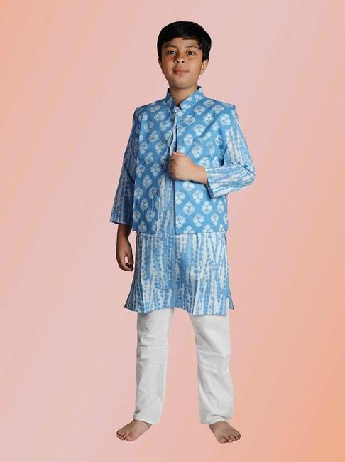 tippy-top-kids-blue-&-white-floral-print-full-sleeves-kurta,-pyjamas-with-jacket