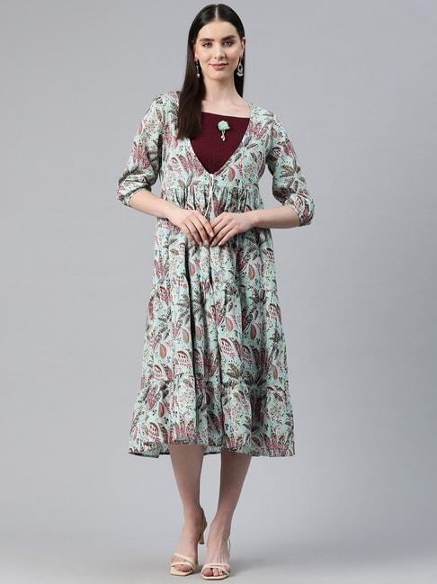 readiprint-fashions-maroon-&-blue-cotton-floral-print-a-line-dress-with-jacket