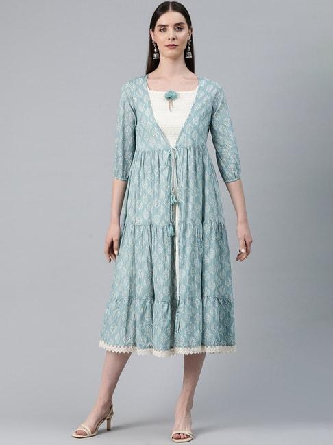 readiprint-fashions-blue-&-white-cotton-floral-print-a-line-dress-with-jacket
