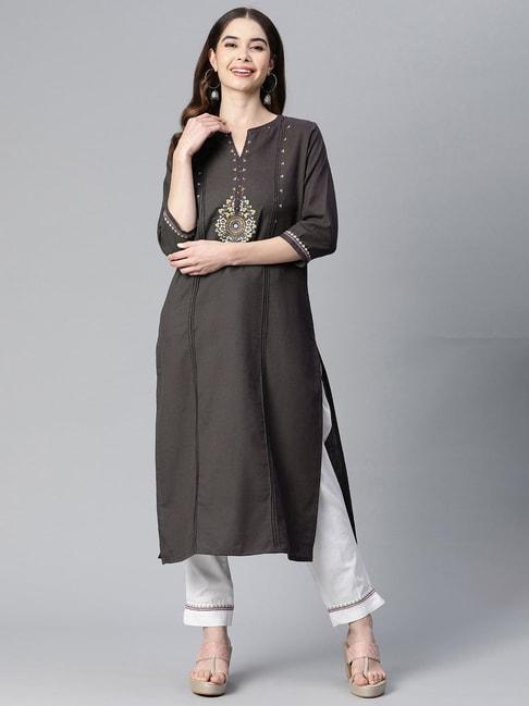 readiprint-fashions-black-&-white-cotton-embroidered-kurta-pant-set