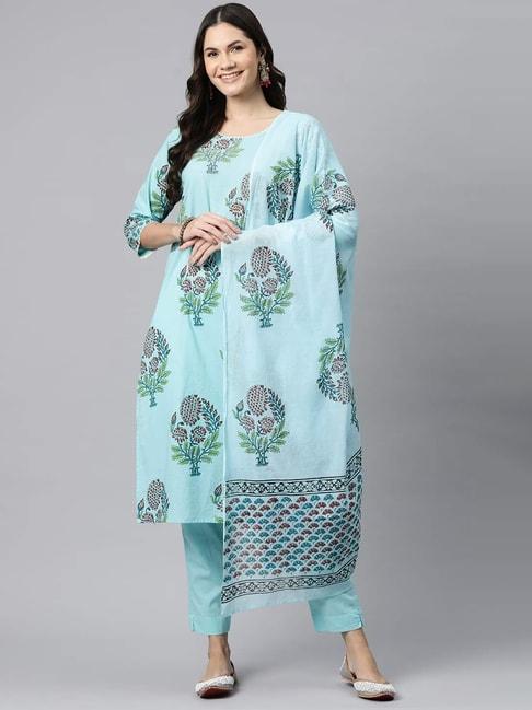 readiprint-fashions-turquoise-cotton-floral-print-kurta-pant-set-with-dupatta