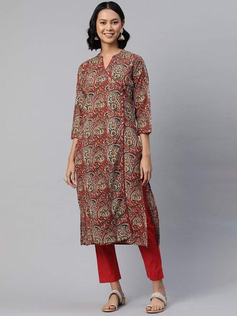 readiprint-fashions-red-cotton-printed-kurta-pant-set