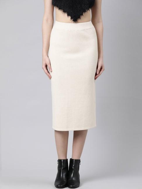 showoff-beige-self-design-skirt