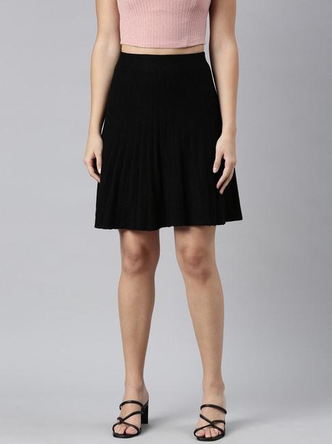 showoff-black-self-design-skirt