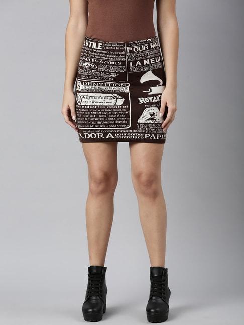 showoff-brown-&-white-self-design-skirt
