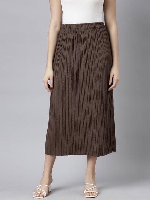 showoff-brown-self-design-skirt