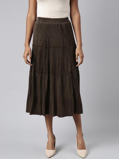 showoff-olive-velvet-midi-skirt