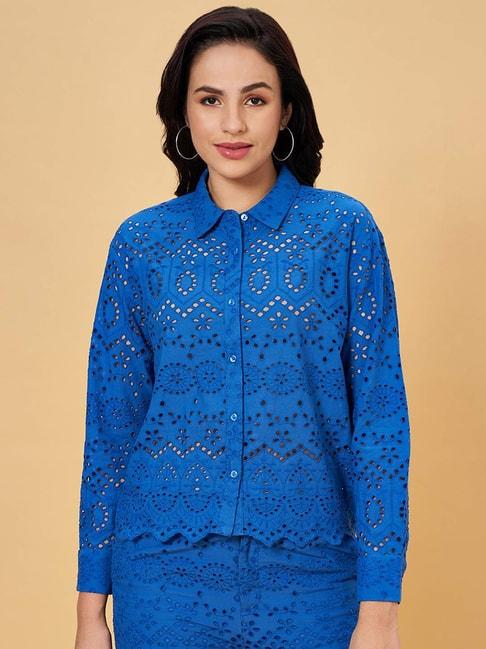 honey-by-pantaloons-blue-self-pattern-shirt