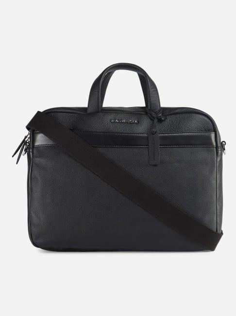 van-heusen-black-pu-textured-laptop-messenger-bag