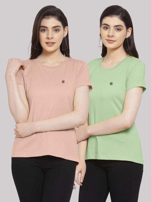 friskers-light-coral-&-sea-green-cotton-t-shirt---pack-of-2