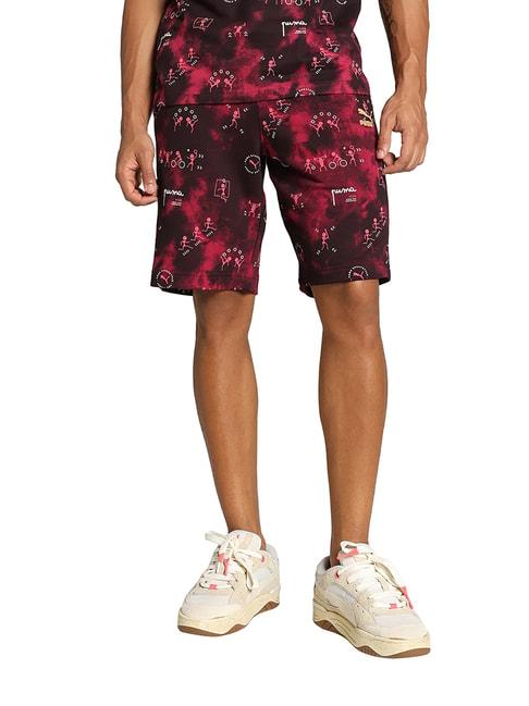 puma-classics-black-&-red-regular-fit-printed-shorts