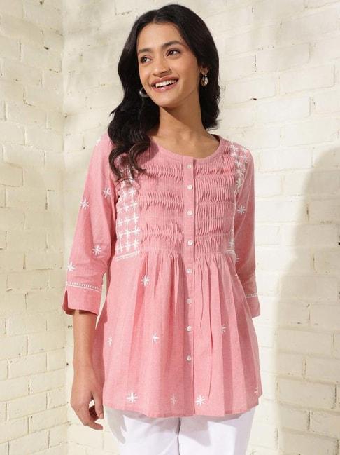 fabindia-pink-cotton-embroidered-tunic