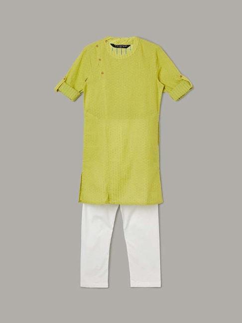 melange-by-lifestyle-kids-green-&-white-cotton-embroidered-full-sleeves-kurta-set