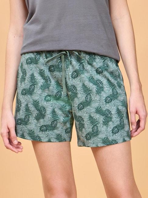 enamor-green-cotton-floral-print-lounge-shorts