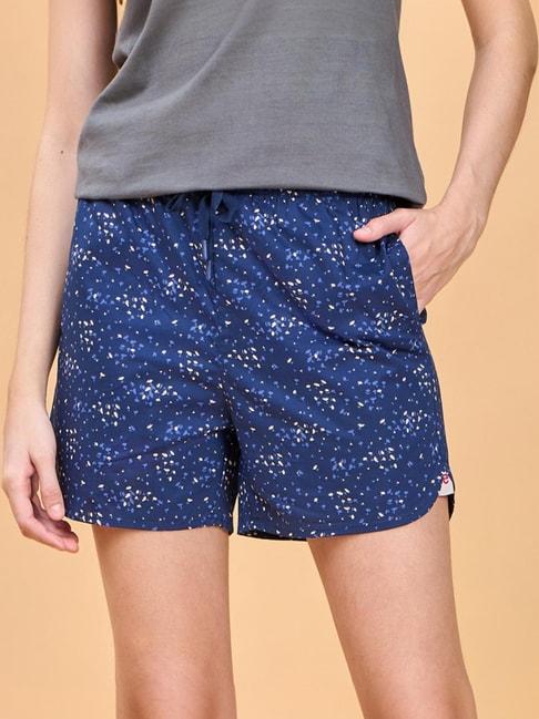 enamor-persian-blue-cotton-floral-print-lounge-shorts