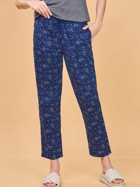 enamor-medieval-blue-cotton-floral-print-lounge-track-pants