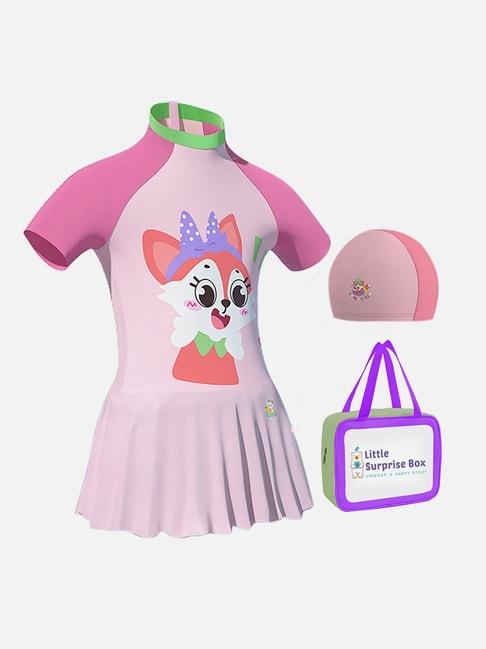 little-surprise-box-kids-pink-printed-swimsuit,-swim-cap-with-swim-bag