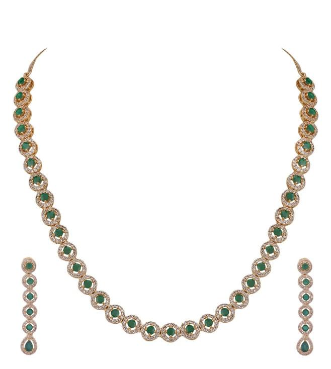 auraa-trends-22kt-gold-plated-kundan-classic-green-necklace-with-earrings