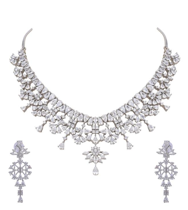 auraa-trends-american-diamond-cz-traditional-silver-plated-white-&-white-brass-jhumka-necklace-sets