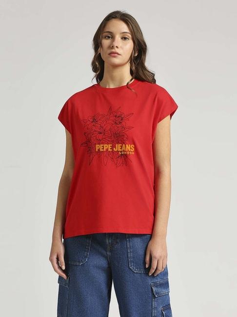 pepe-jeans-red-cotton-printed-t-shirt