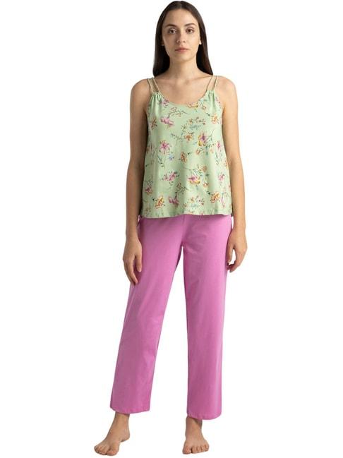 van-heusen-green-&-pink-cotton-floral-print-top-pyjama-set