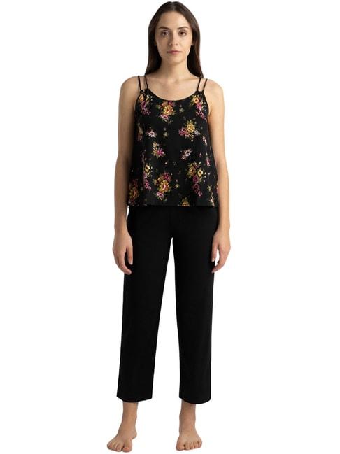 van-heusen-black-cotton-floral-print-top-pyjama-set