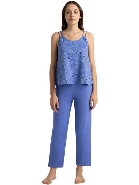 van-heusen-ethnic-blue-cotton-floral-print-top-pyjama-set