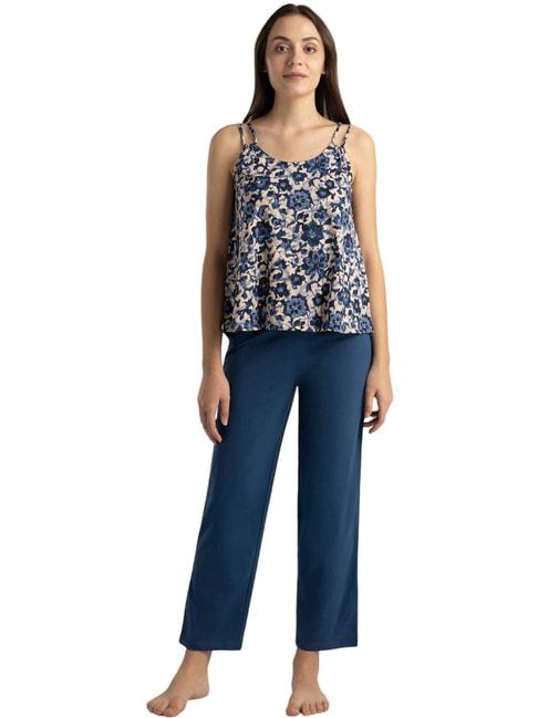 van-heusen-beige-&-blue-cotton-floral-print-top-pyjama-set