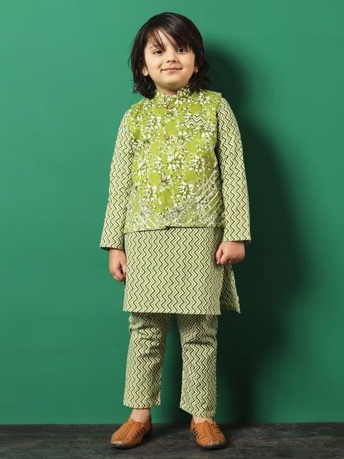 readiprint-fashions-kids-green-printed-full-sleeves-kurta,-pyjamas-with-jacket