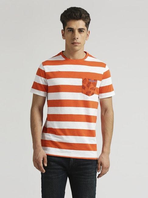 pepe-jeans-orange-cotton-slim-fit-striped-t-shirt