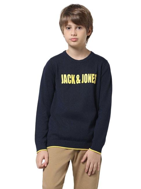 jack-&-jones-junior-blue-cotton-logo-full-sleeves-pullover